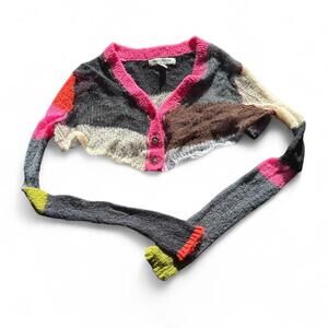 Urban Outfitters Colorblock Sheer Knit Cropped Cardigan XS